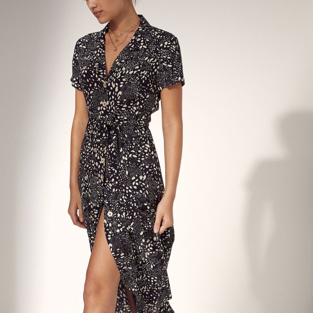 Aritzia Wilfred SHIRT DRESS - Black Ivory Pebbles